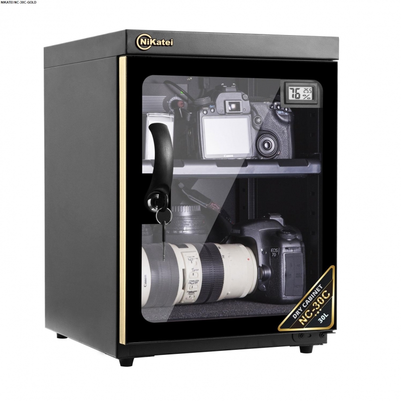 Tủ Chống Ẩm Cao Cấp Nikatei Nc-30c Viền Nhôm Mạ Vàng