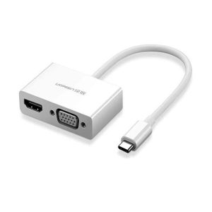 Ugreen 30843 15CM màu Trắng Bộ chuyển đổi TYPE C sang HDMI + VGA vỏ bọc nhựa ABS MM123 20030843