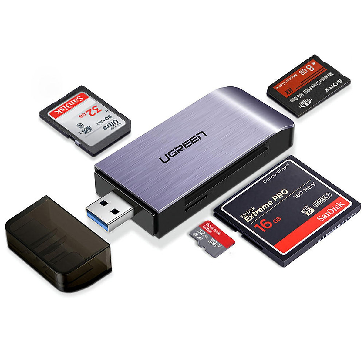 Ugreen 50541 Màu Đen Đầu đọc thẻ USB 3.0 sang SD + TF + CF + MS cao cấp CM180 20050541 - Ảnh 2