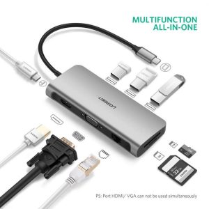 Ugreen 40873 Bộ chuyển đổi TYPE C sang 3 USB 3.0 + HDMI + VGA + LAN + SD TF + hỗ trợ nguồn TYPE C CM179 20040873 - Ảnh 6