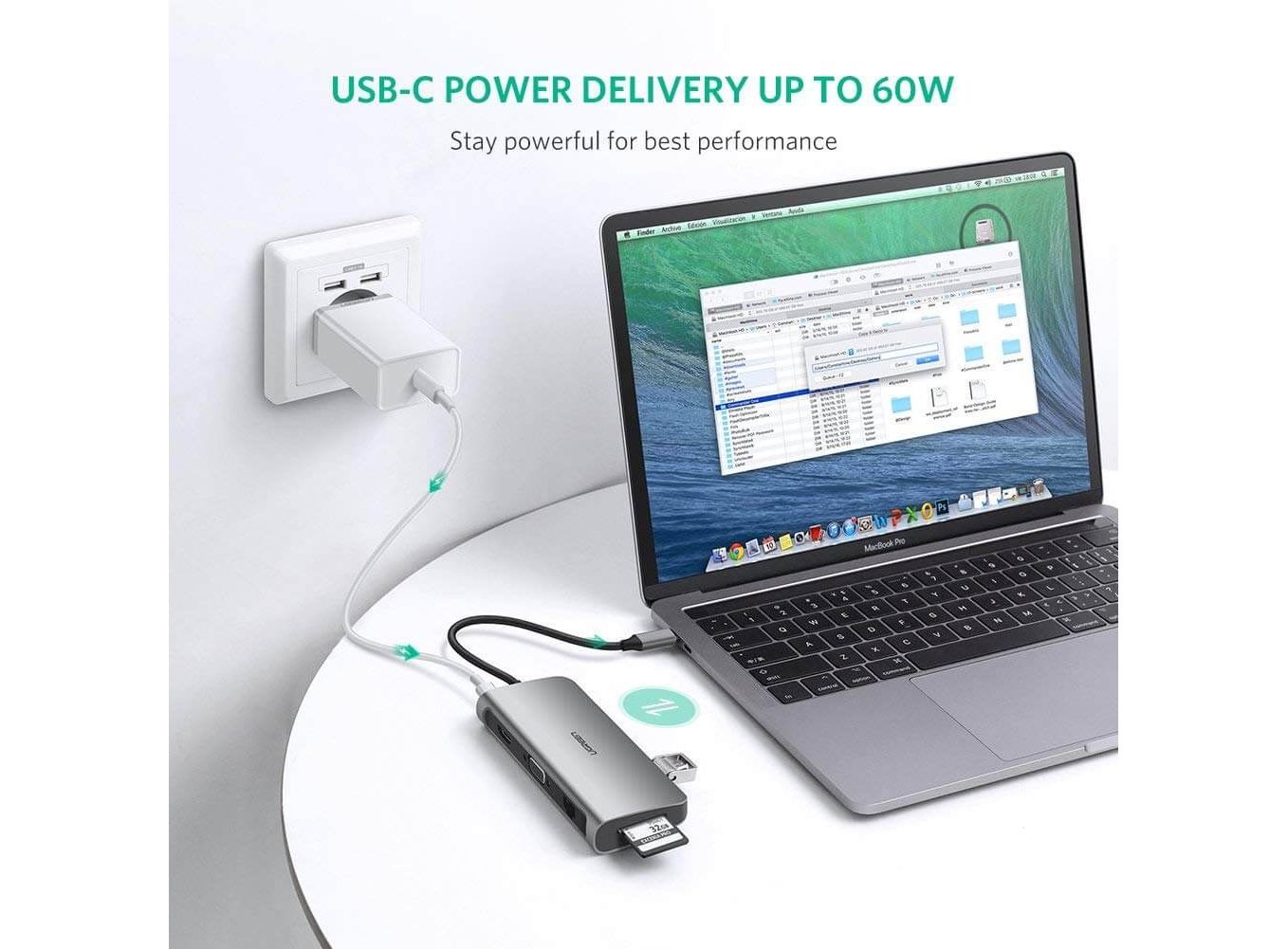 Ugreen 40873 Bộ chuyển đổi TYPE C sang 3 USB 3.0 + HDMI + VGA + LAN + SD TF + hỗ trợ nguồn TYPE C CM179 20040873 - Ảnh 2