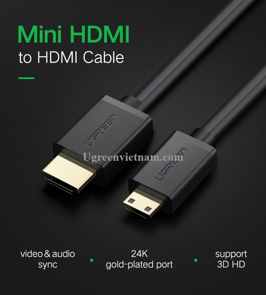Ugreen 11167 1.5M 4K 60hz 2.0 Cáp Mini HDMI sang HDMI thuần đồng màu Đen HD108 20011167 - Ảnh 3