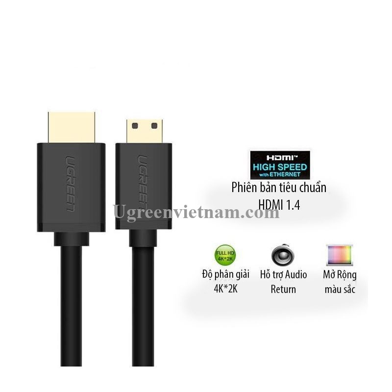Ugreen 11167 1.5M 4K 60hz 2.0 Cáp Mini HDMI sang HDMI thuần đồng màu Đen HD108 20011167 - Ảnh 2