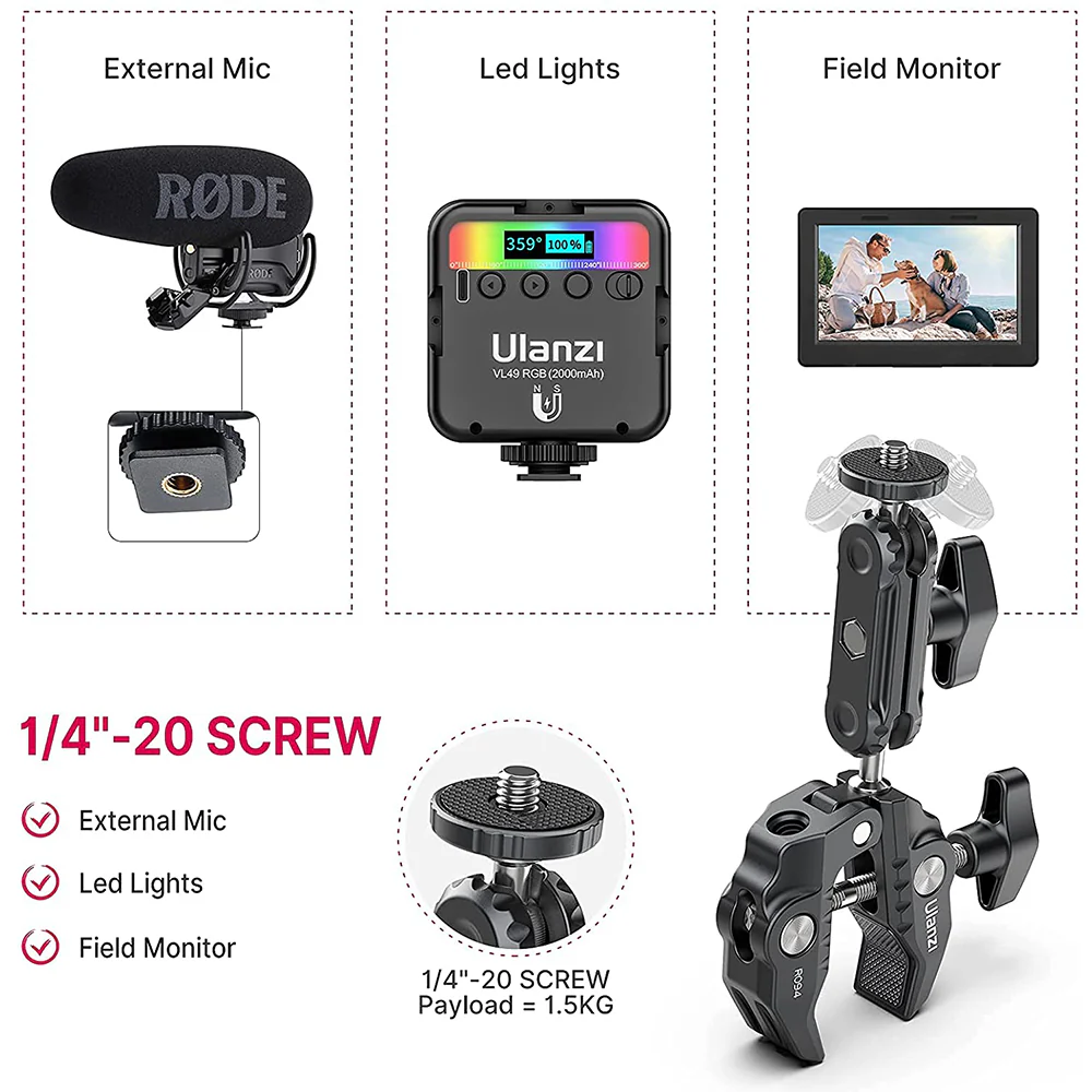ULANZI R094 - Kẹp kim loại đa năng dành cho Máy ảnh / Monitor - Ảnh 6