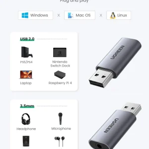 Card sound USB 2.0 to 3.5mm TRRS Mic & Loa Ugreen 80864 cao cấp (Vỏ nhôm) - Ảnh 4