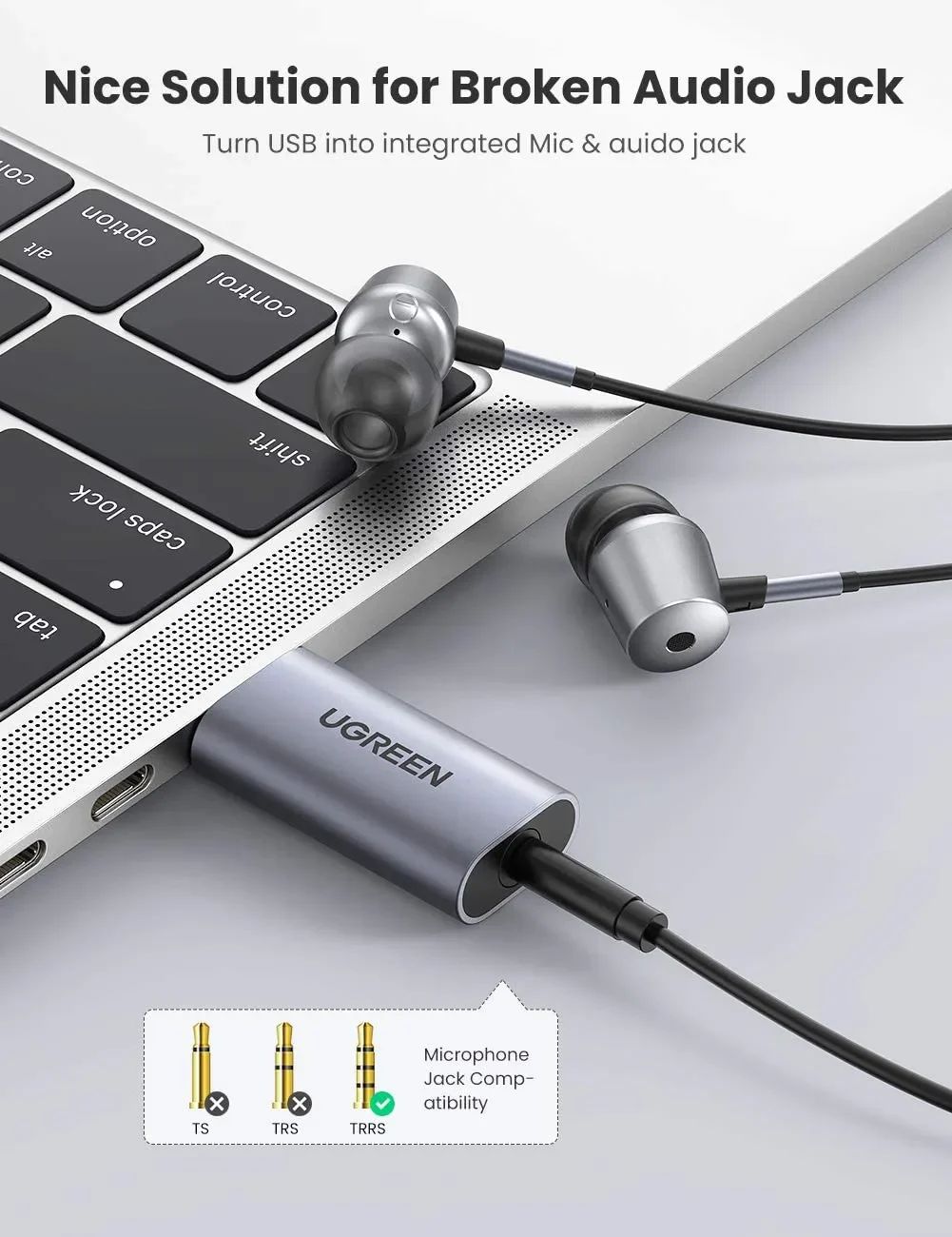 Card sound USB 2.0 to 3.5mm TRRS Mic & Loa Ugreen 80864 cao cấp (Vỏ nhôm) - Ảnh 5
