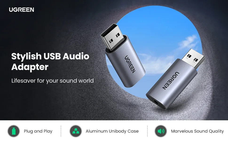 Card sound USB 2.0 to 3.5mm TRRS Mic & Loa Ugreen 80864 cao cấp (Vỏ nhôm) - Ảnh 3