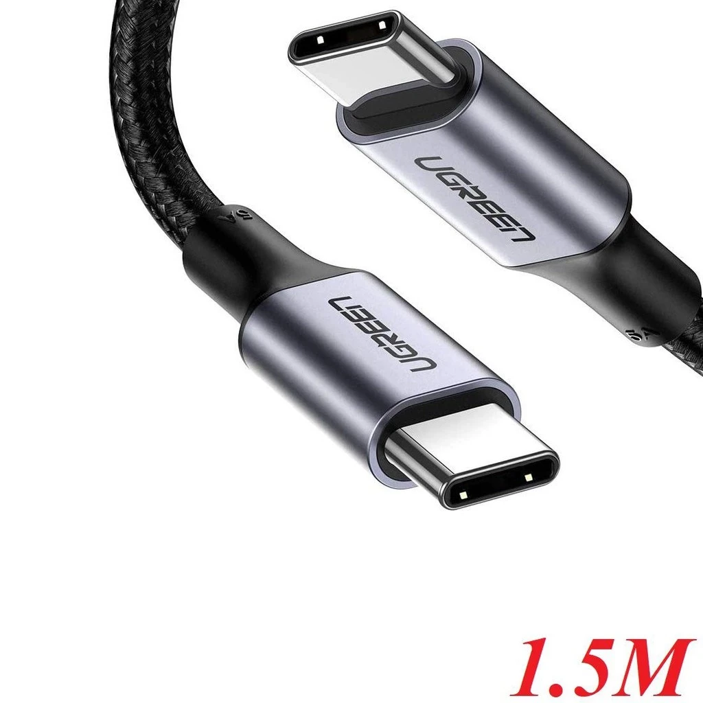 Ugreen 70428 1.5M 100W PD màu đen cáp USB 2 đầu type C dây bện dù đầu bọc nhôm US316