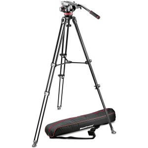 Bộ chân máy quay Manfrotto MVH500A & MVT502AM Aluminium Twin Leg Tripod (Middle Spreader) | Chính Hãng