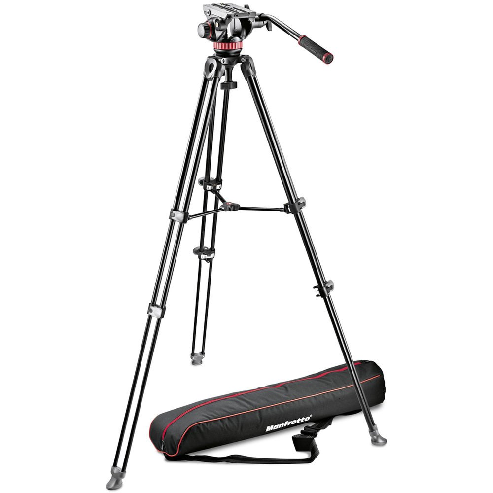 Bộ chân máy quay Manfrotto MVH500A & MVT502AM Aluminium Twin Leg Tripod (Middle Spreader) | Chính Hãng