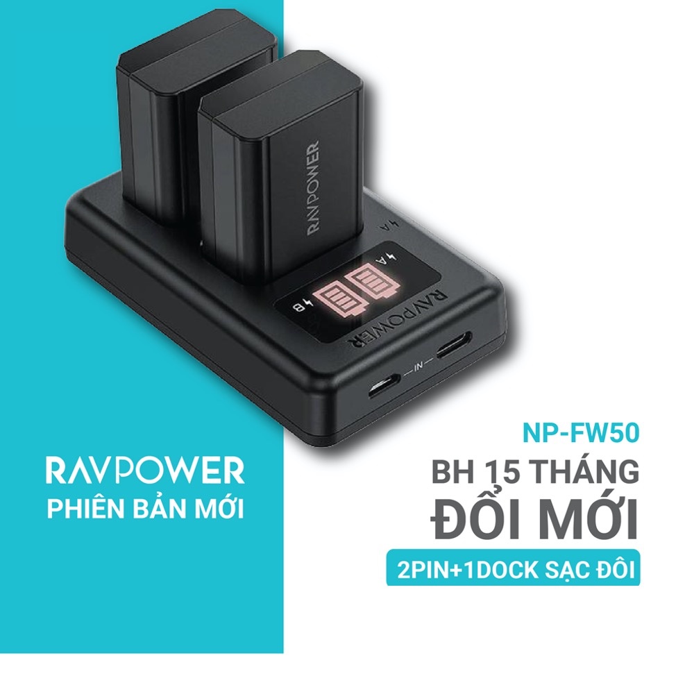 Bộ 2 pin 1 sạc đôi máy ảnh Sony NP FW50 1100 mAh Ravpower