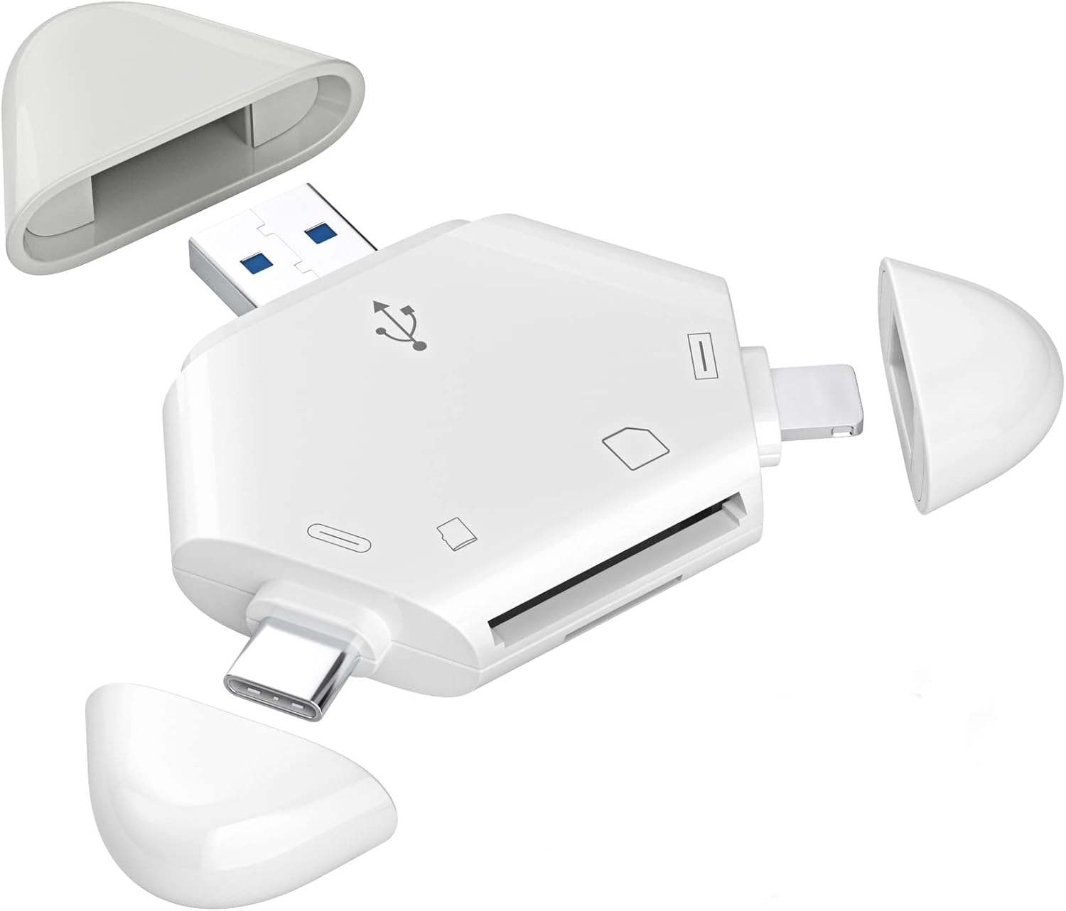 Đầu đọc thẻ SD/MicroSD tam giác gồm 3 cổng USB-A, Type-C và Lightning