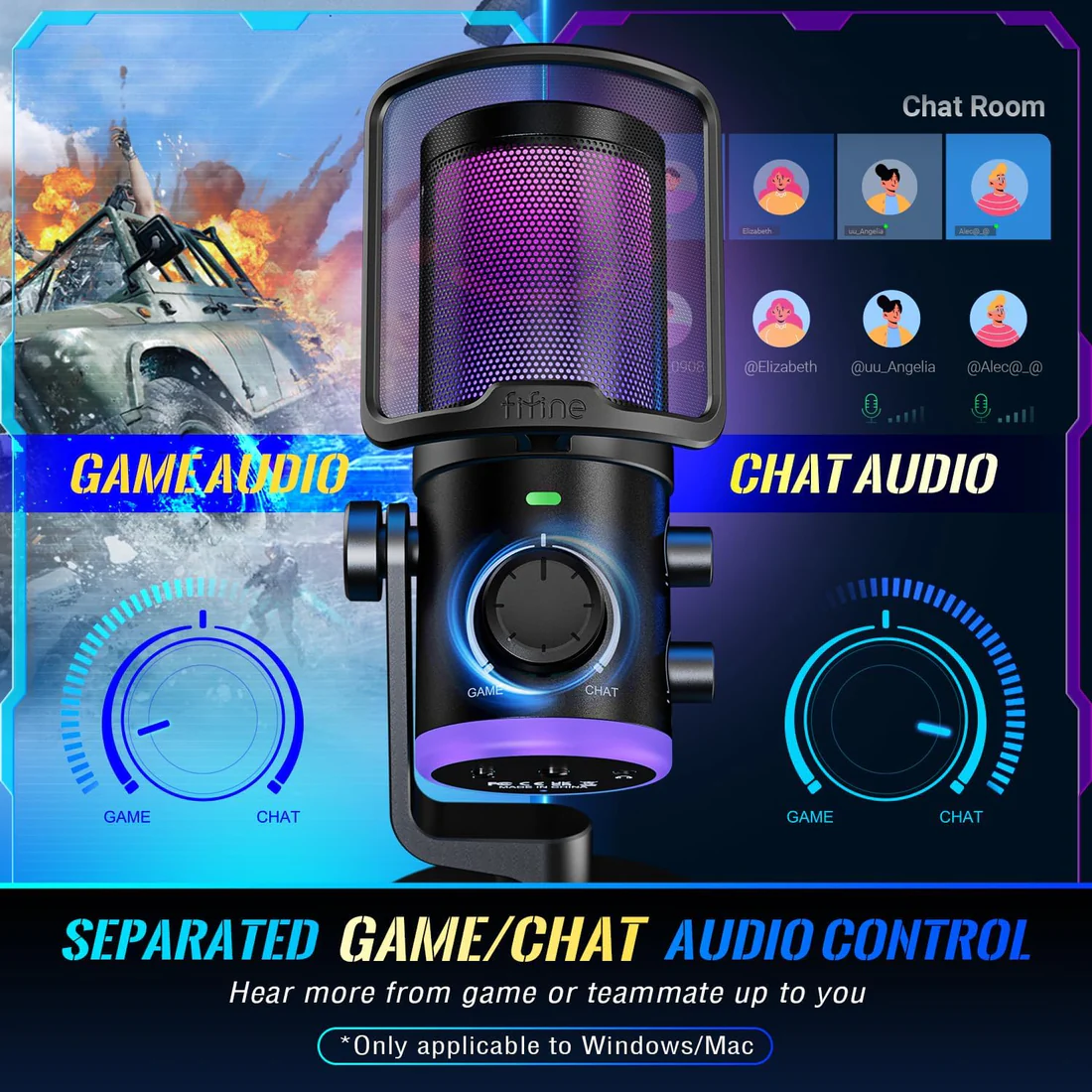 FIFINE AmpliGame AM6 USB Condenser Microphone with RGB - Chính Hãng - Ảnh 4