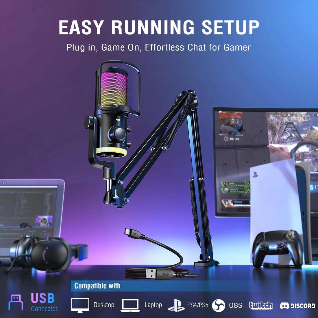 FIFINE AmpliGame AM6 USB Condenser Microphone with RGB - Chính Hãng - Ảnh 8